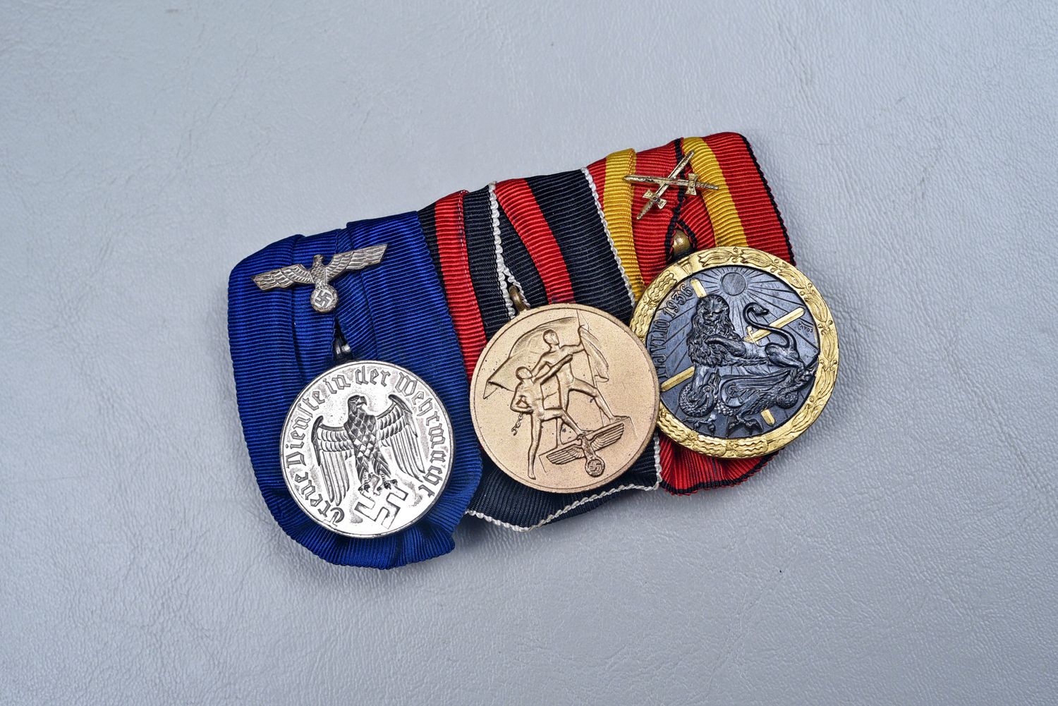WWII GERMAN WEHRMACHT 3-PLACE MEDAL BAR w/SPANISH CIVIL WAR MEDAL