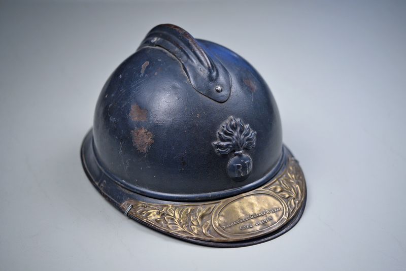 WWI FRENCH MODEL 1915 ADRIAN INFANTRY w/VETERAN'S BRASS VISOR PLATE - COMPLETE