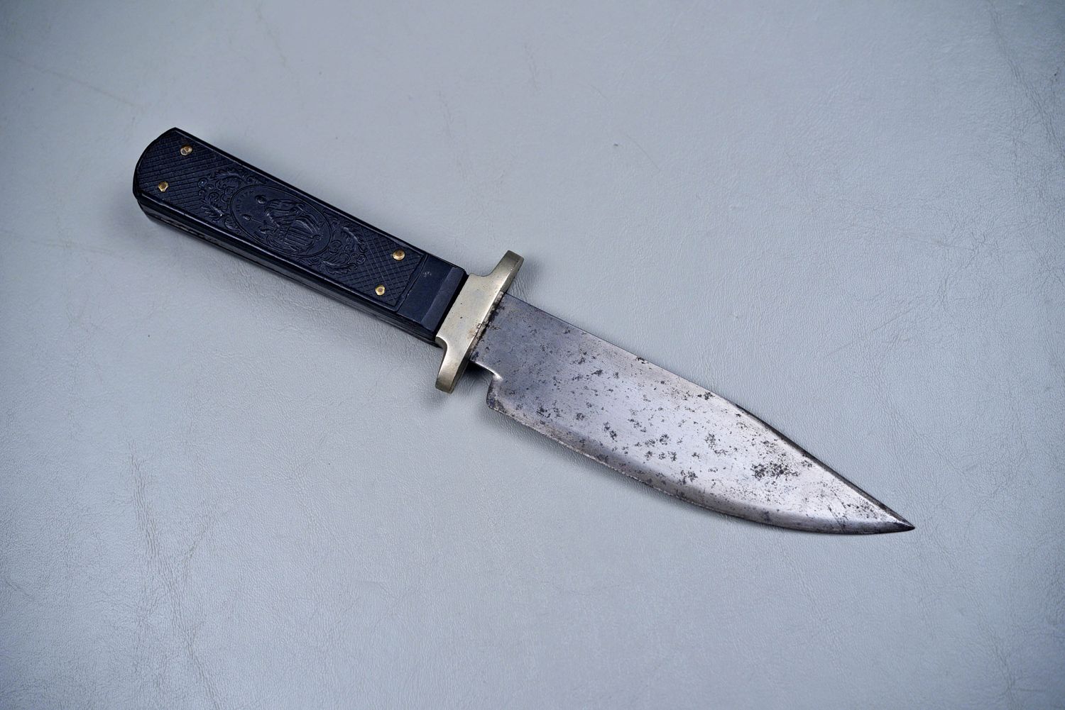 CIVIL WAR FIGHTING KNIFE BY ROGERS, SHEFFIELD w/LADY LIBERTY GUTTA PERCHA HANDLE