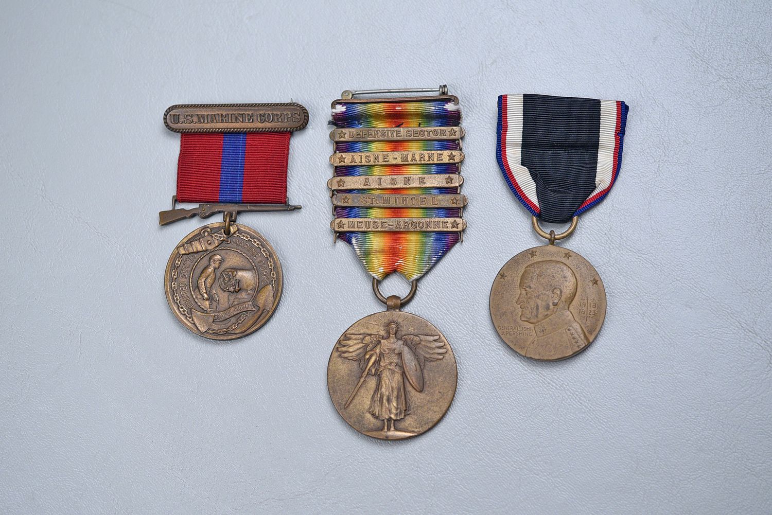 WWI U.S. MARINE CORPS GOOD CONDUCT MEDAL TRIO - NUMBERED M.NO. 46770