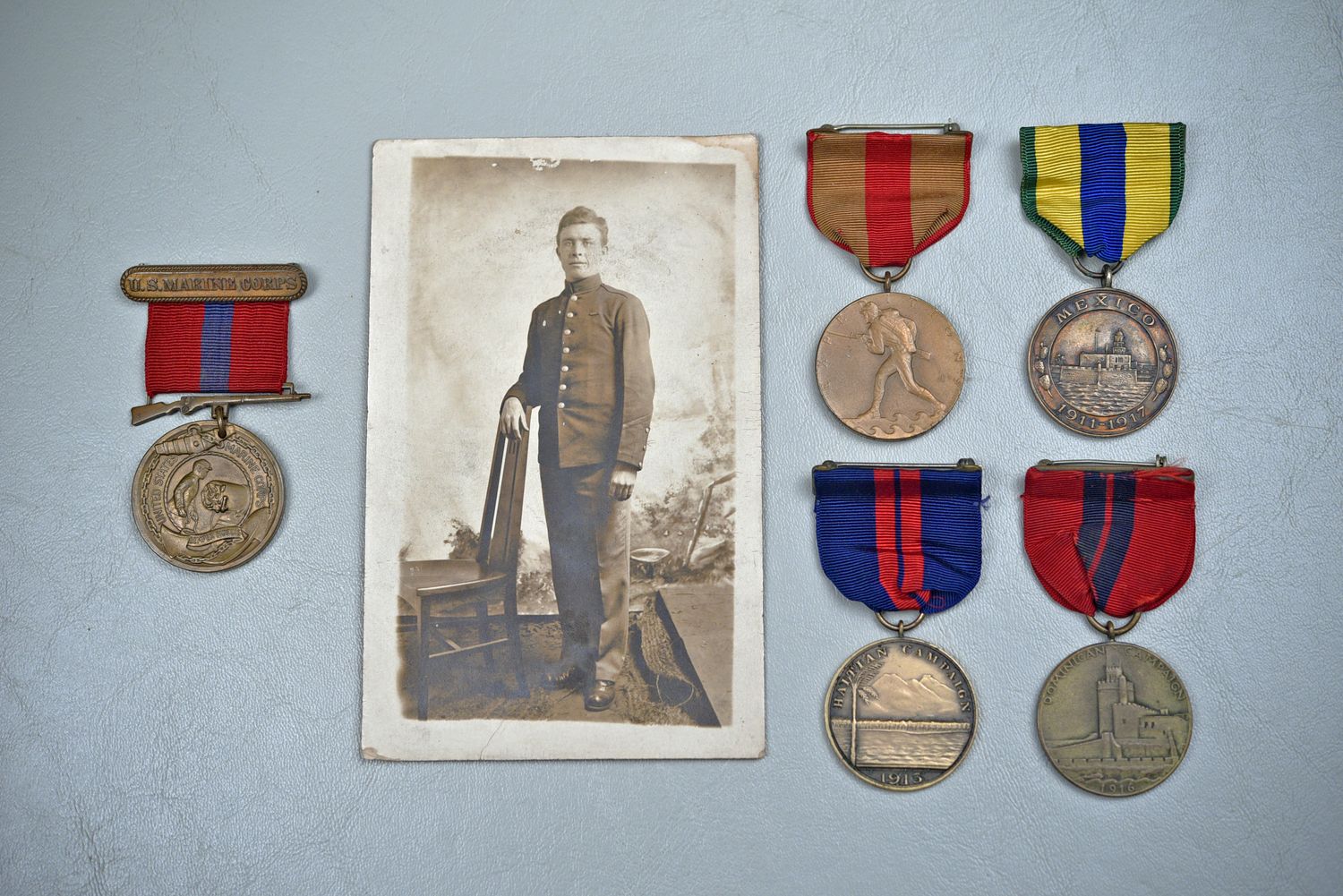 WWI U.S. MARINE CORPS GOOD CONDUCT /CAMPAIGN MEDAL GROUP - 1913-1917, IDENTIFIED