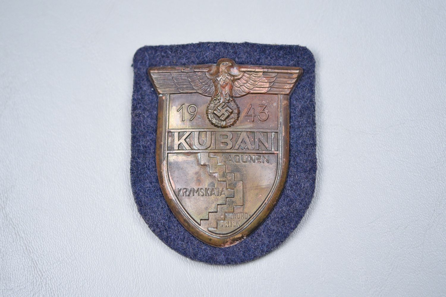 WWII GERMAN KUBAN SHIELD ON LUFTWAFFE BACKING w/FULL PAPER BACK
