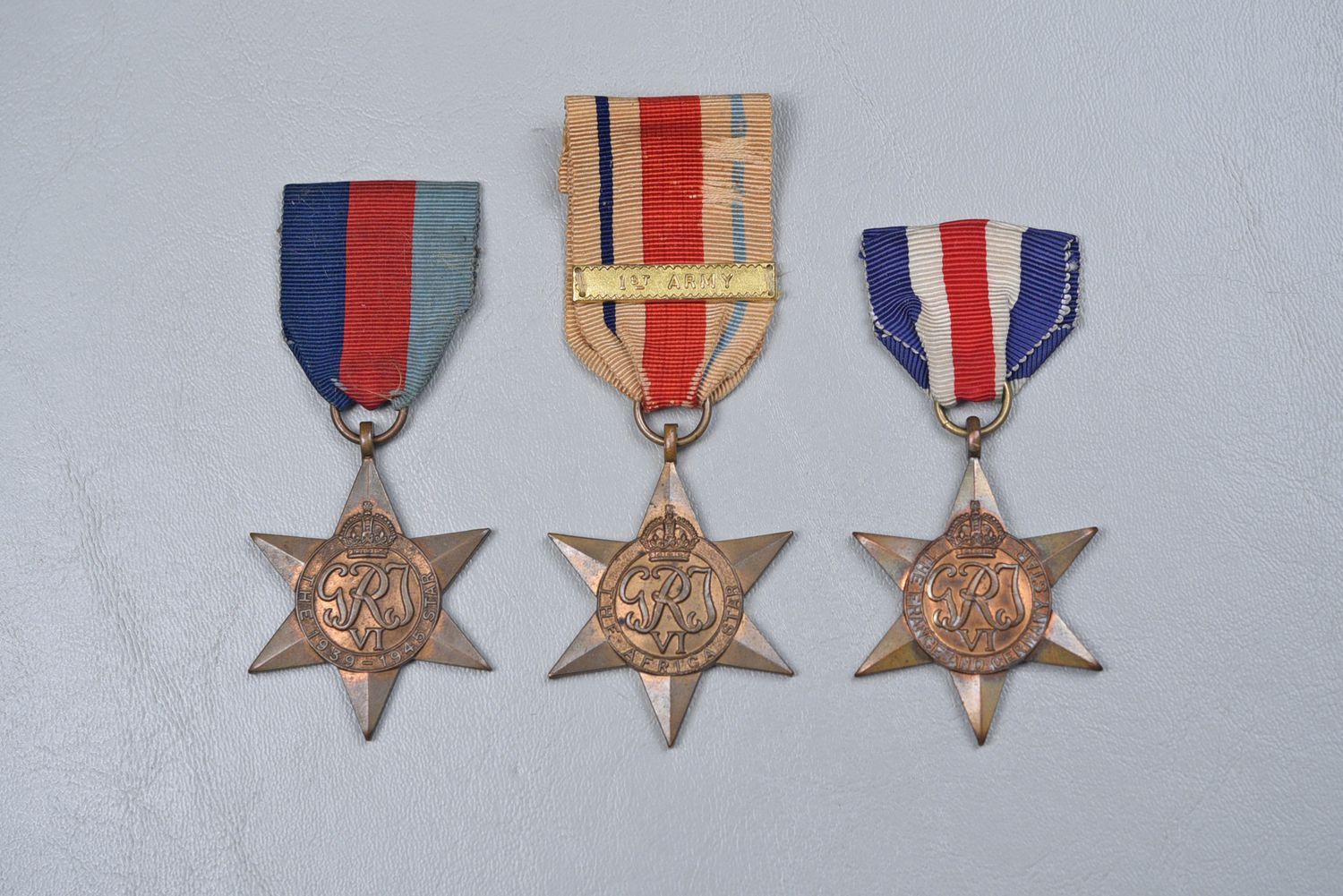 WWII BRITISH 1939/AFRICA – 1st ARMY/FRANCE &amp; GERMANY STAR MEDAL GROUP