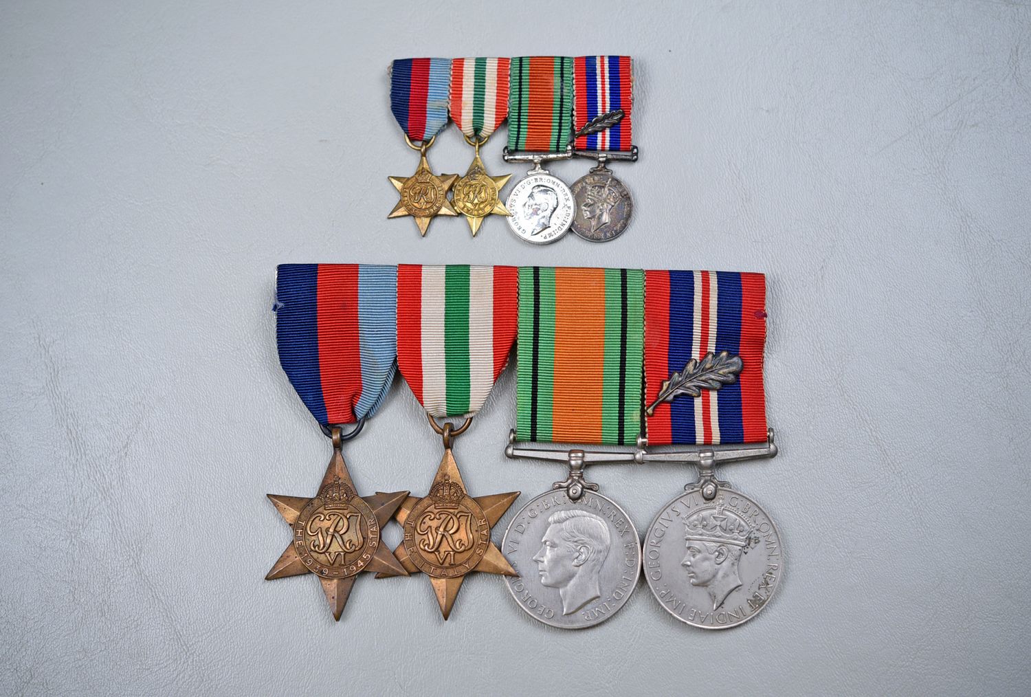 WWII BRITISH ITALY STAR 4-PLACE MEDAL GROUP w/MID &amp; MINIATURES
