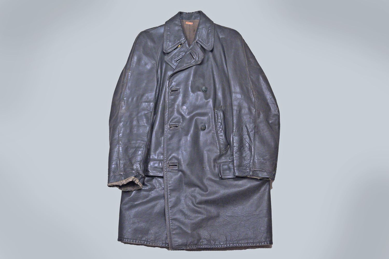 WWII GERMAN KRIEGSMARINE GRAY LEATHER OVERCOAT