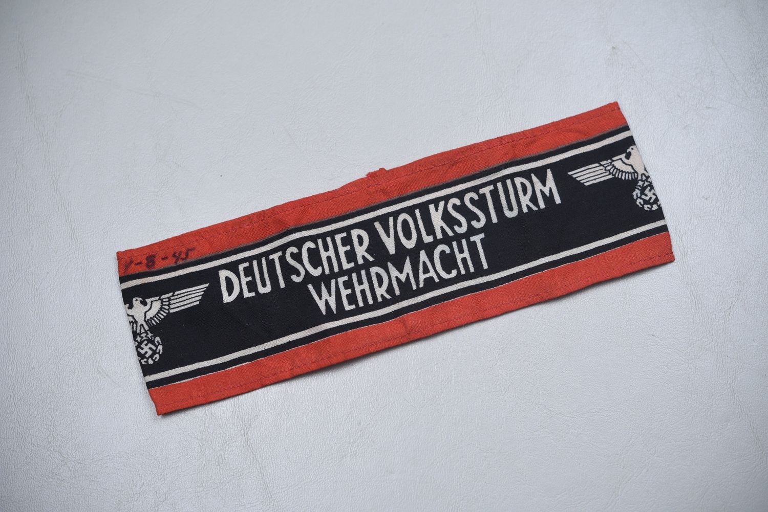 WWII GERMAN DEUTCHER VOLKSSTRUM WEHRMACHT ARMBAND - VET INSCRIBED