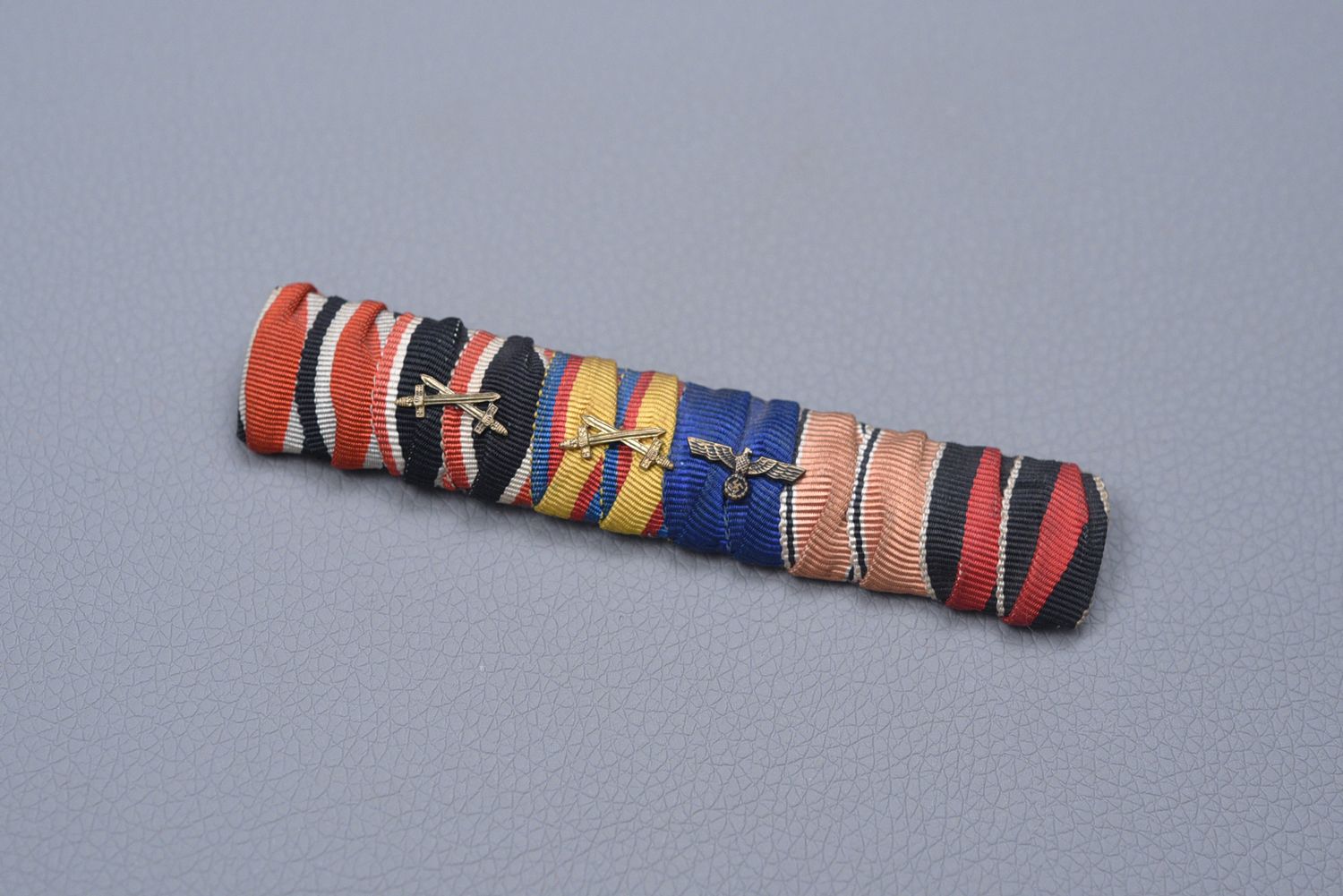 WWII GERMAN 1939 IRON CROSS 6-PLACE RIBBON BAR - DOUBLED DRAPED RIBBONS