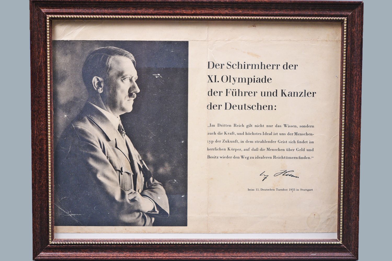 WWII GERMAN HITLER XI OLYMPIAD MESSAGE TO ATHLETES- FRAMED