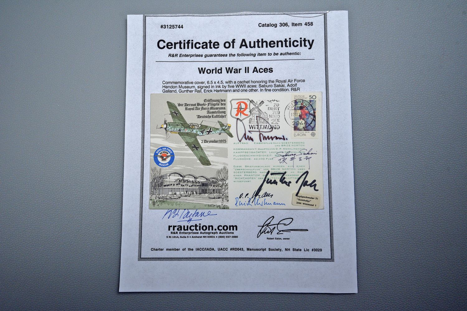 WWII GERMAN FIGHTER ACES 1975 SIGNED POSTAL COVER – 5 SIGNATURES
