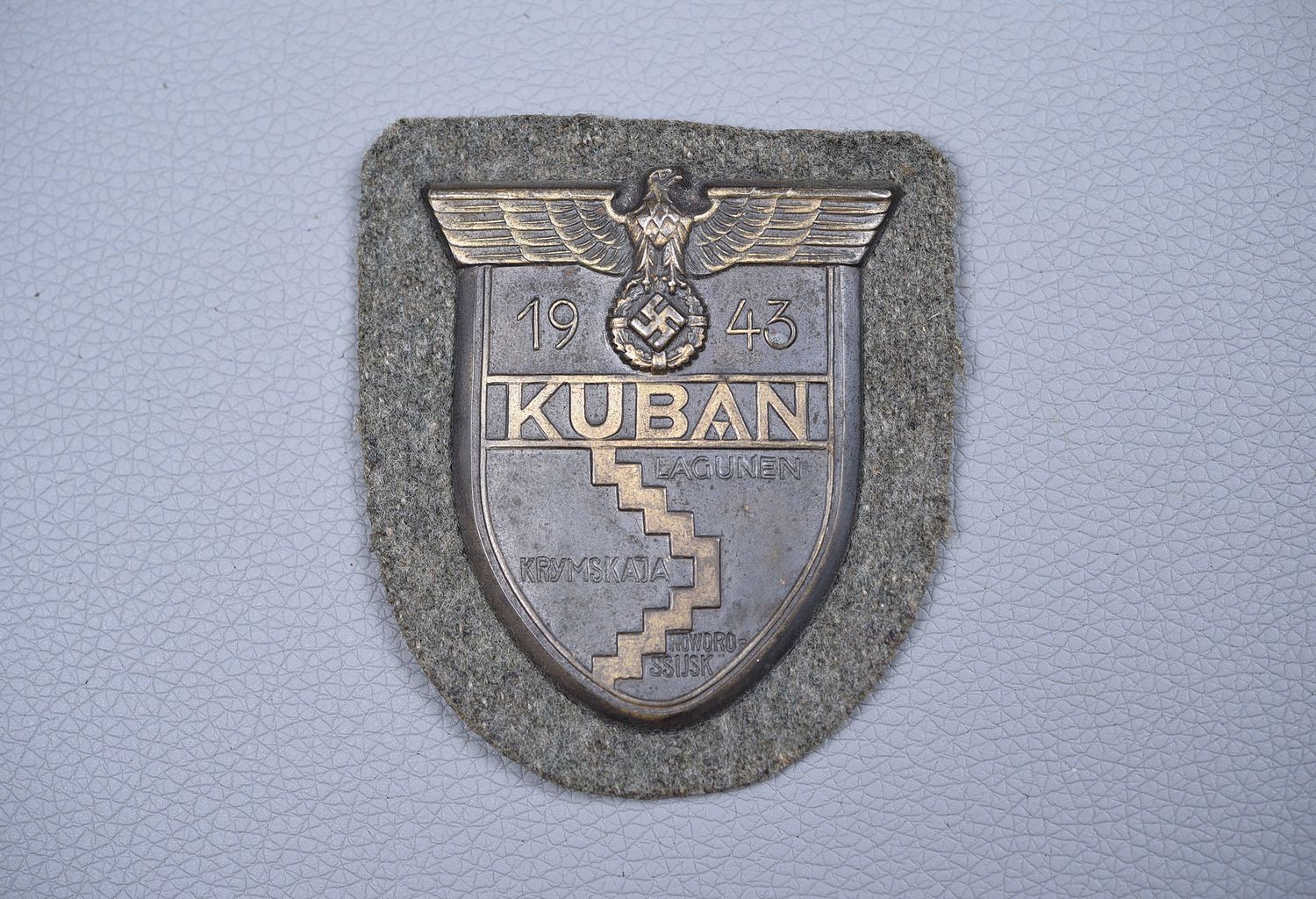 WWII GERMAN KUBAN SHIELD ON ARMY BACKING
