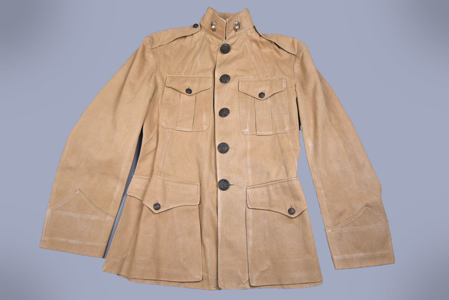 WWI U.S. MARINE CORPS MODEL 1912 TAN UNIFORM JACKET - NAMED WWI U.S. MARINE CORPS MODEL 1912 TAN UNIFORM JACKET - NAMED