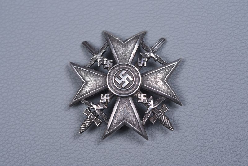 WWII GERMAN SPANISH CROSS w/SWORDS IN SILVER BY C.E. JUNCKER