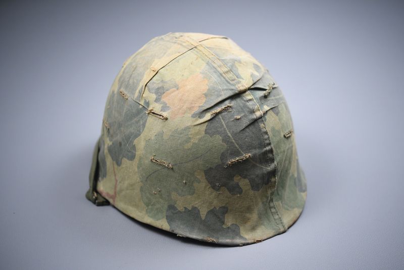 VIETNAM WAR M1 STEEL HELMET w/MITCHELL COVER & P55 LINER – DATED 1964-65 VIETNAM WAR M1 STEEL HELMET w/MITCHELL COVER & P55 LINER – DATED 1964-65