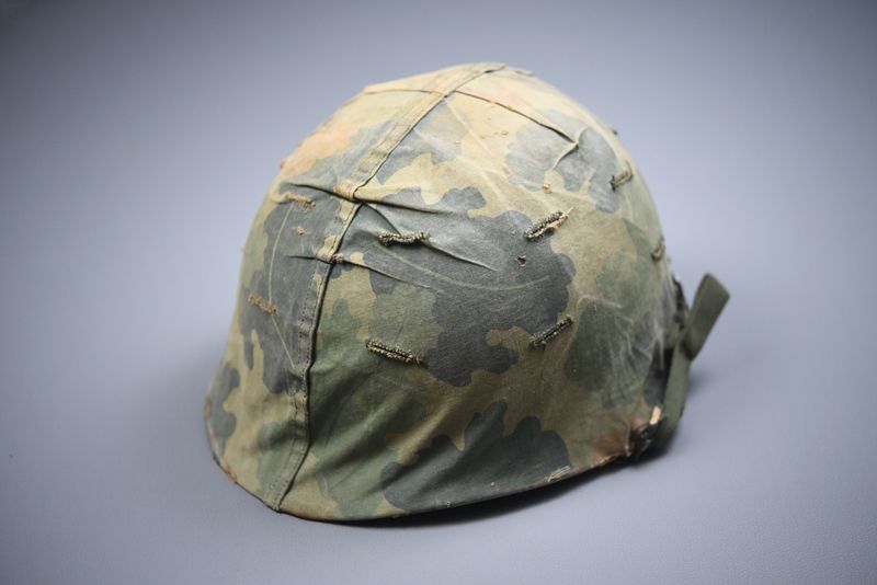 VIETNAM WAR M1 STEEL HELMET w/MITCHELL COVER & P55 LINER – DATED 1964-65