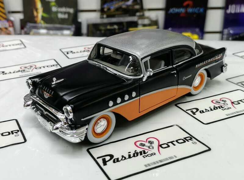 1:26 Buick Century Coupe 1955 Negro Naranja MAISTO H-D Harley Davidson En Display a Granel 1:24