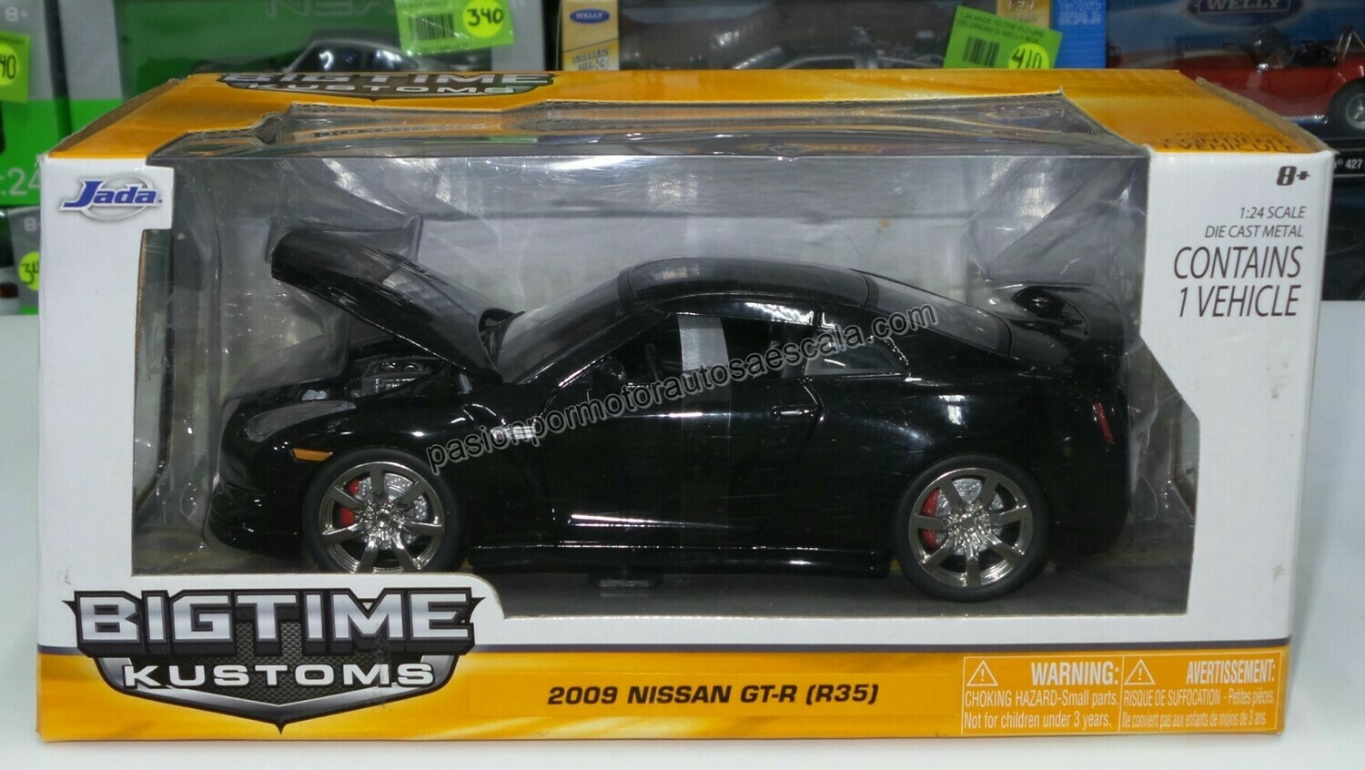 1:24 Nissan GT-R R35 2009 Negro Jada Toys Big Time Kustoms C Caja