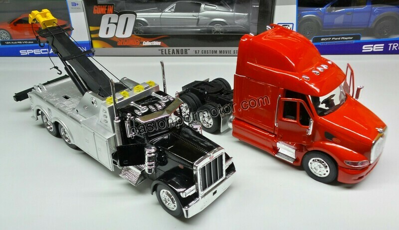 1:32 Peterbilt Model 379 1987 Grua de Arrastre Negro y Cromo + Peterbilt Model 387 1999 Cabina Rojo NEW RAY 00546