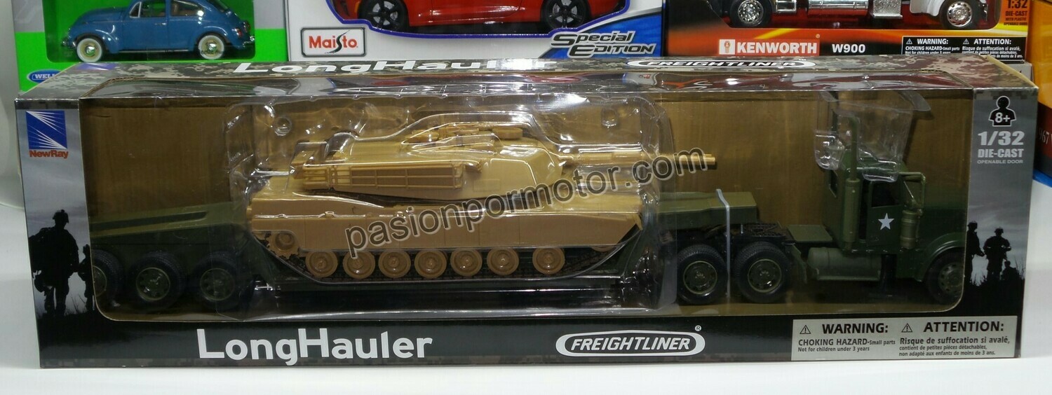 1:32 Freightliner Classic XL Day Cab C Trailer Low Boy y Tanque Militar New Ray