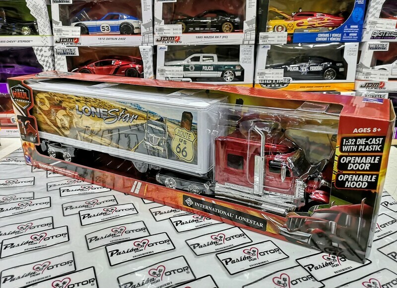 1:32 International Lonestar 2008 Tinto C Trailer Caja Seca c Gráficos Route 66 NEW RAY