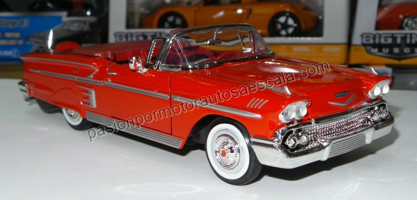 1:24 Chevrolet Impala Convertible 1958 Rojo MOTOR MAX 04177