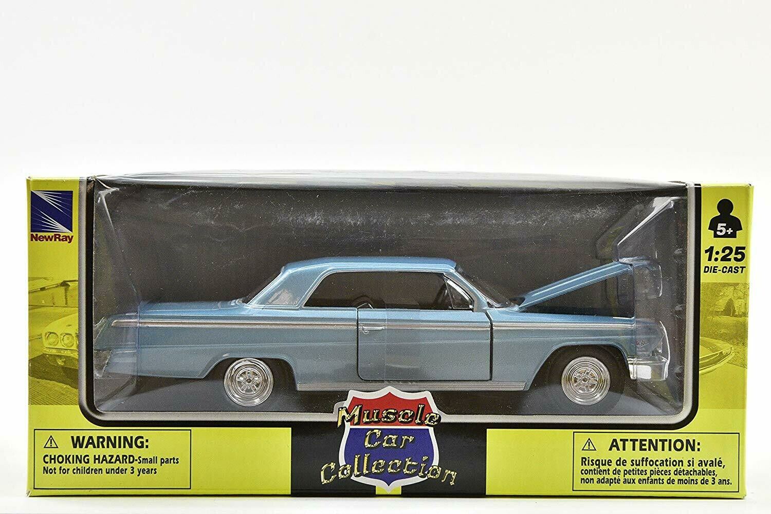 1:25 Chevrolet Impala Coupe 1962 Azul New Ray Muscle Car Collection C Caja