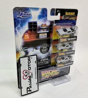 1:108 DeLorean 1981 Time Machine Back To The Future Volver al Futuro Set 3 Piezas JADA TOYS Nano Hollywood Rides 02473