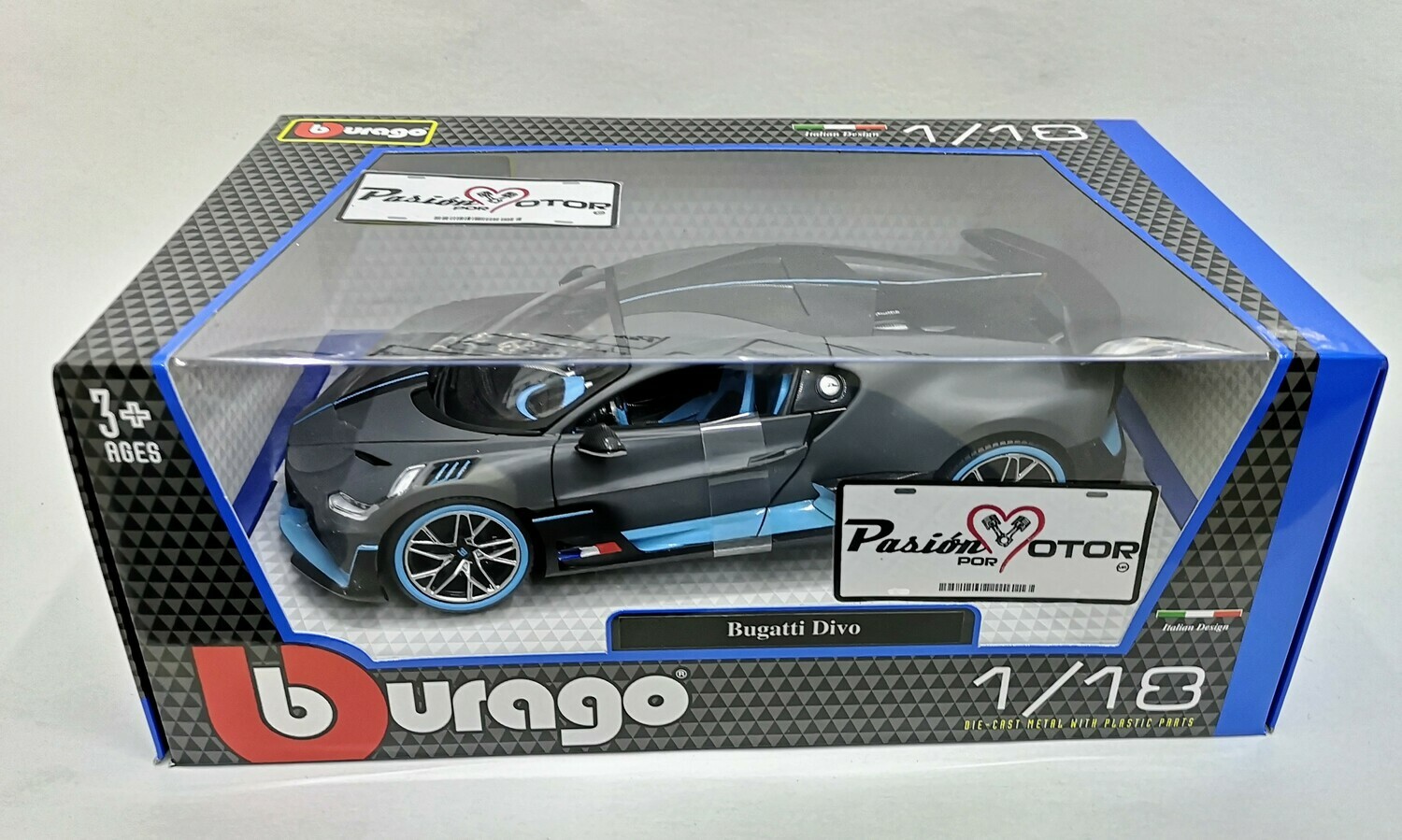 1:18 Bugatti Divo 2018 Gris y Azul Bburago