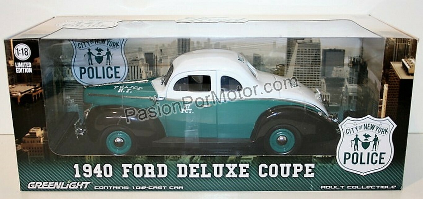 1:18 Ford Deluxe Coupe 1940 Police New York City Patrulla Greenlight NYPD