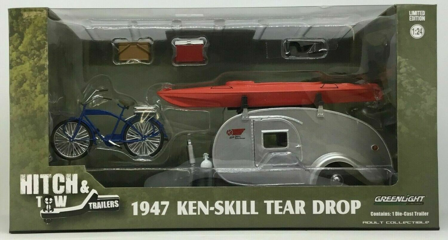 1:24 Ken-Skill Tear Drip 1947 Remolque Caravana Trailer Greenlight Hitch & Tow