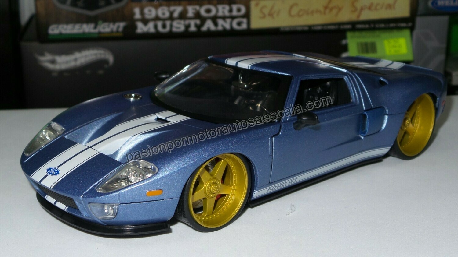 1:24 Ford GT 2005 Azul Mate Jada Toys Big Time Muscle En Display / A Granel