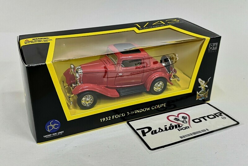 1:43 Ford Coupe 3 Window 1932 Rojo Lucky Die Cast Road Signature Collection