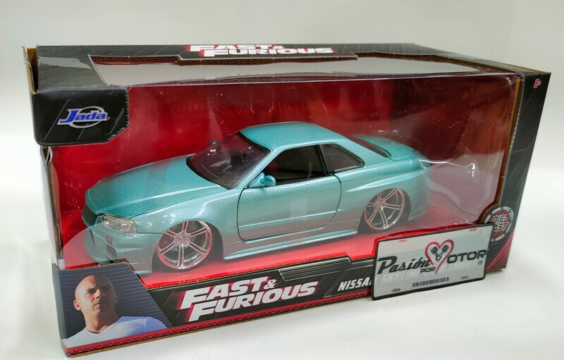 1:24 Nissan Skyline Coupe GT-R BNR34 1999 Verde Brian&#39;s Rapido y Furioso Turbo Charged Prelude 2F2F JADA TOYS 01764