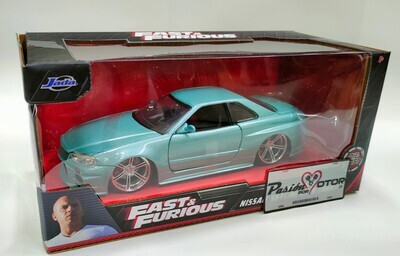 1:24 Nissan Skyline Coupe GT-R BNR34 1999 Verde Brian&#39;s Rapido y Furioso Turbo Charged Prelude 2F2F JADA TOYS 01764