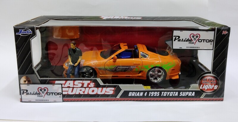 1:18 Toyota Supra Coupe 1995 Naranja Con Luz 
 Neon + Figura Brian o Conner Rapido y Furioso Jada Toys