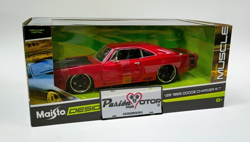 1:25 Dodge Charger R/T Coupe 1969 Rojo Candy MAISTO Design Classic Muscle 1:24 01900