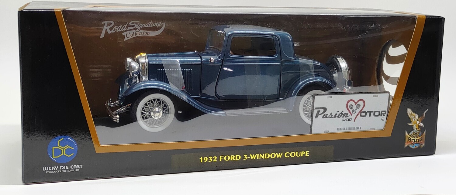 1:18 Ford Model A 3 Window Coupe 1932 Azul Lucky Die Cast	 Road Legends Carcacha