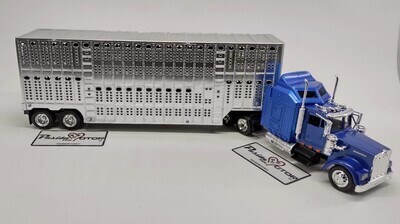 1:43 Kenworth W900 Aerodyne 1987 Tractocamión + Trailer Ganadero NEW RAY Long Haul Trucker Jaula Ganadera 01112