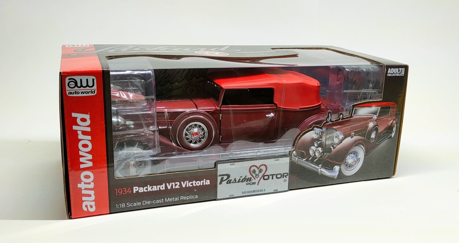 1:18 Packard V12 Victoria Convertible 1934 Vino Auto World Con Caja Carcacha