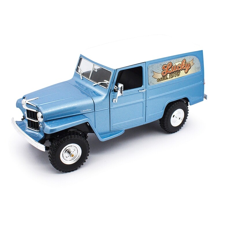 1:18 Willys Jeep Station Wagon Panel 1955 Azul Lucky Die Cast Road Legends Con Caja
