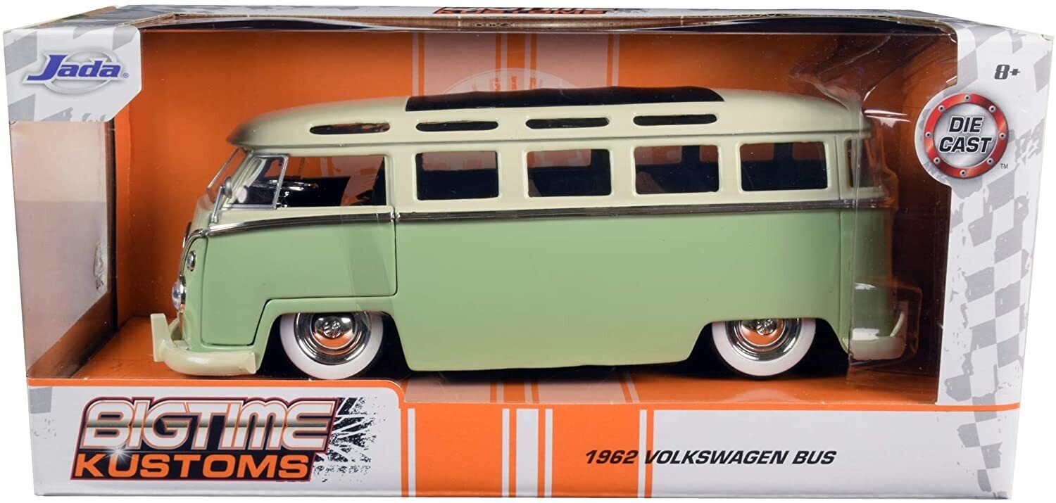 1:24 Volkswagen Bus Camioneta 1962 Cara Blanca Verde y Beige Rin Baby Moon Jada Toys Big Time Kustoms Con Caja Combi