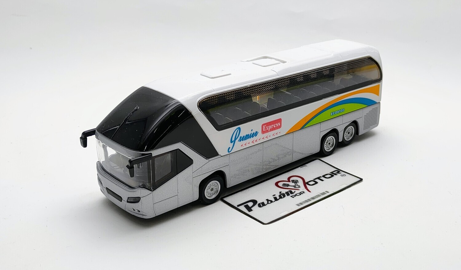 1:66 Neoplan Starliner Autobus 2005 Plata y Blanco JUNYE TOYS Sonic Travel Bus Display a Granel 1:64