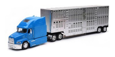 1:32 Mack Vision / Pinnacle 2006 Azul Trailer Jaula Ganadera Cromado NEW RAY Long Haul Trucker 02434