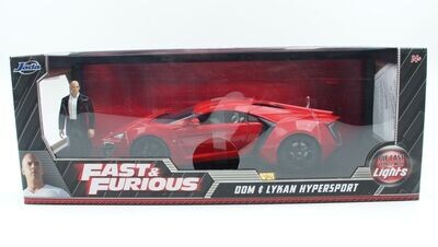1:18 W Motors Lykan Hypersport Coupe 2015 Rojo Con Luz Neon + Figura Dominic Toretto Rapido y Furioso 7 JADA TOYS 02183