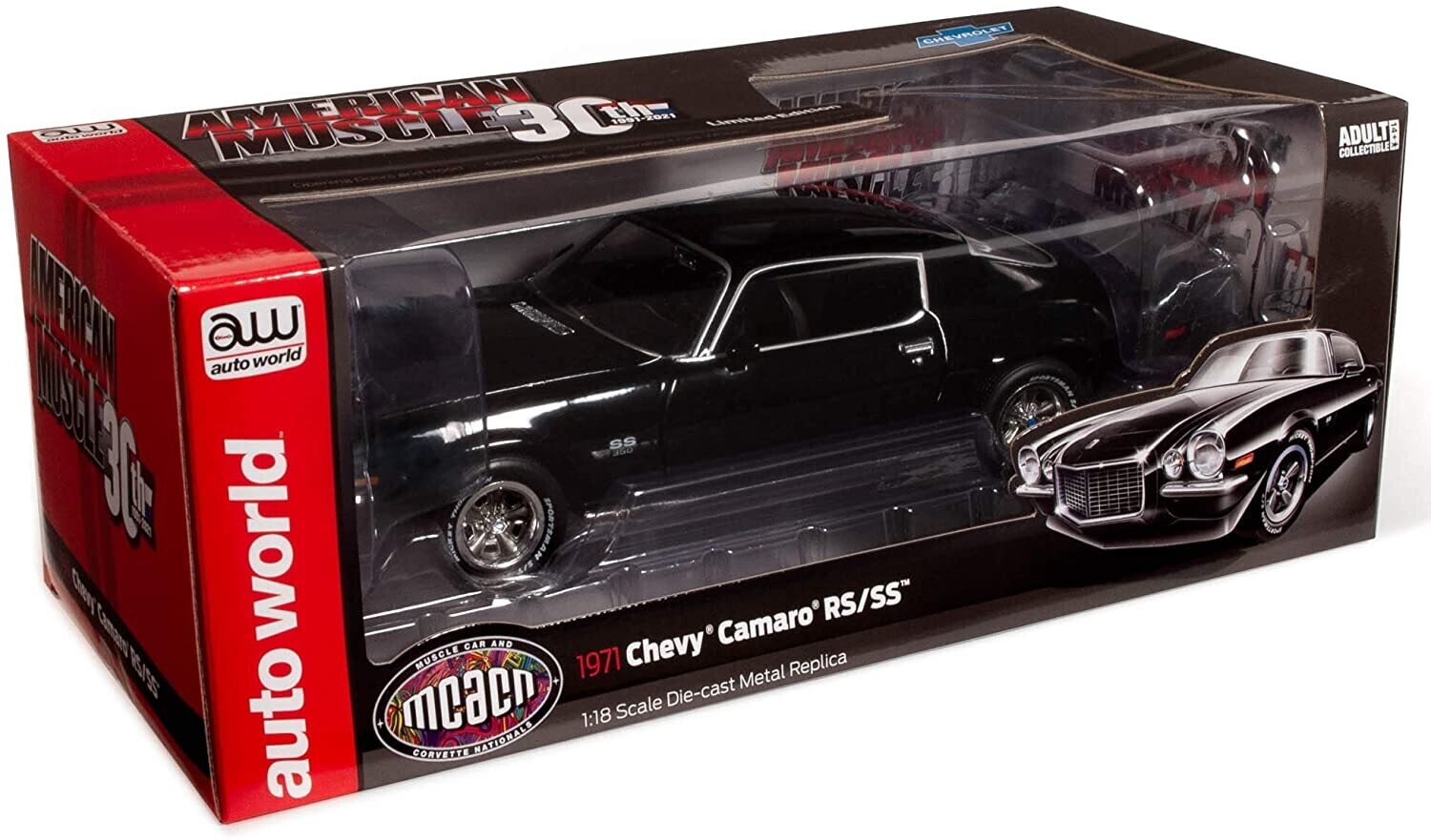 1:18 Chevrolet Camaro RS/SS 1971 Negro Auto World American Muscle