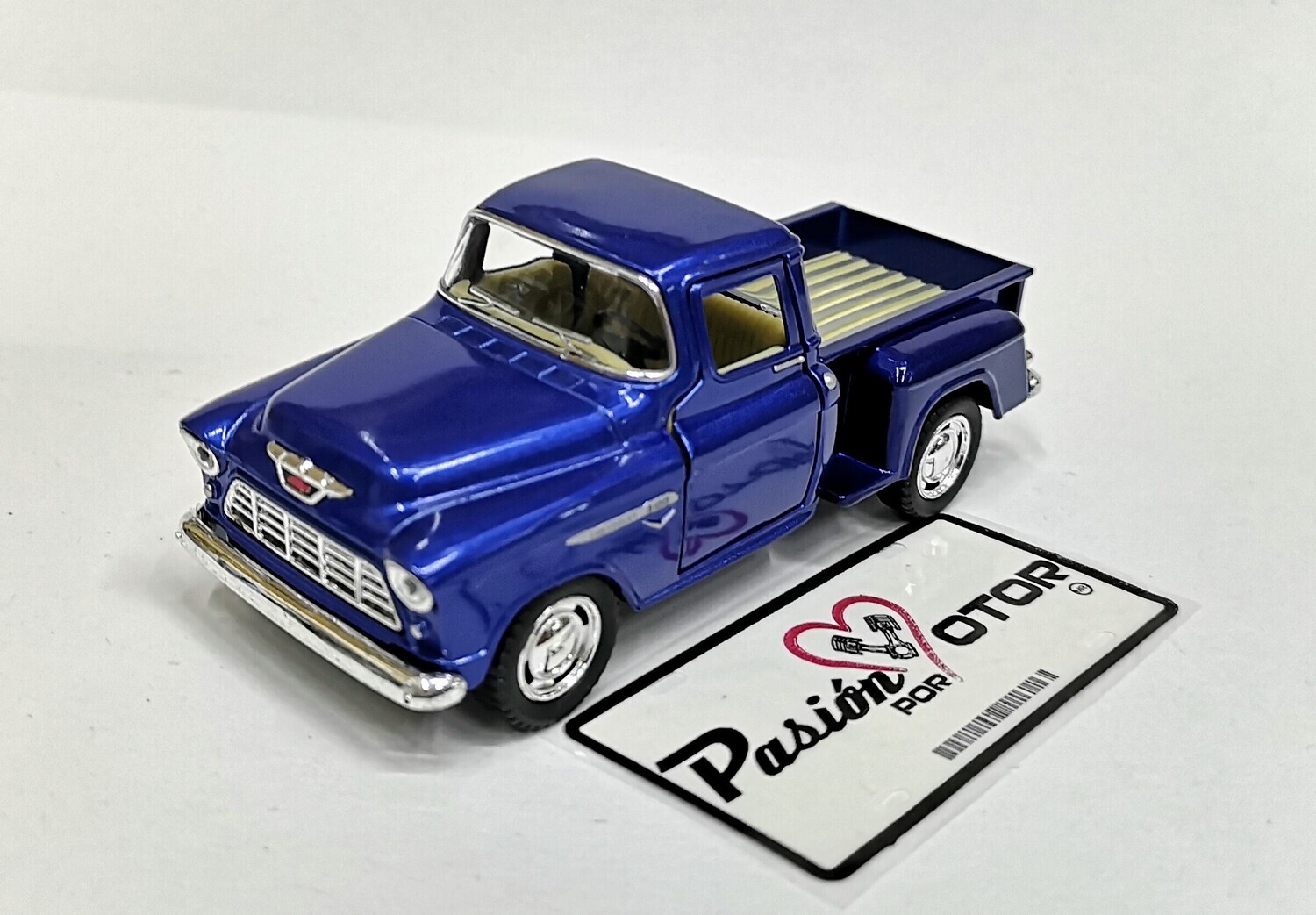 5 Pulgadas / 1:38 Chevrolet 3100 Stepside Pick Up 1955 Azul KINSMART En Display a Granel 1:32 01593