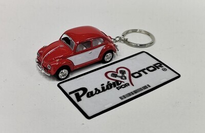 Llavero 1:64 Volkswagen Beetle Sedan 1967 Bitono Rojo Con Blanco KINSMART Display a Granel Vocho 02118