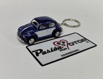 Llavero 1:64 Volkswagen Beetle Sedan 1967 Bitono Azul Con Blanco KINSMART Display a Granel Vocho 03175