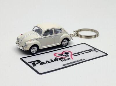 Llavero 1:64 Volkswagen Beetle Sedan 1967 Crema KINSMART En Display a Granel Vocho Blanco Pastel 03173