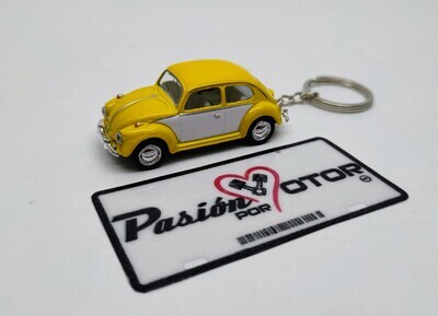 Llavero 1:64 Volkswagen Beetle Sedan 1967 Bitono Amarillo Con Blanco KINSMART Display a Granel Vocho 03174