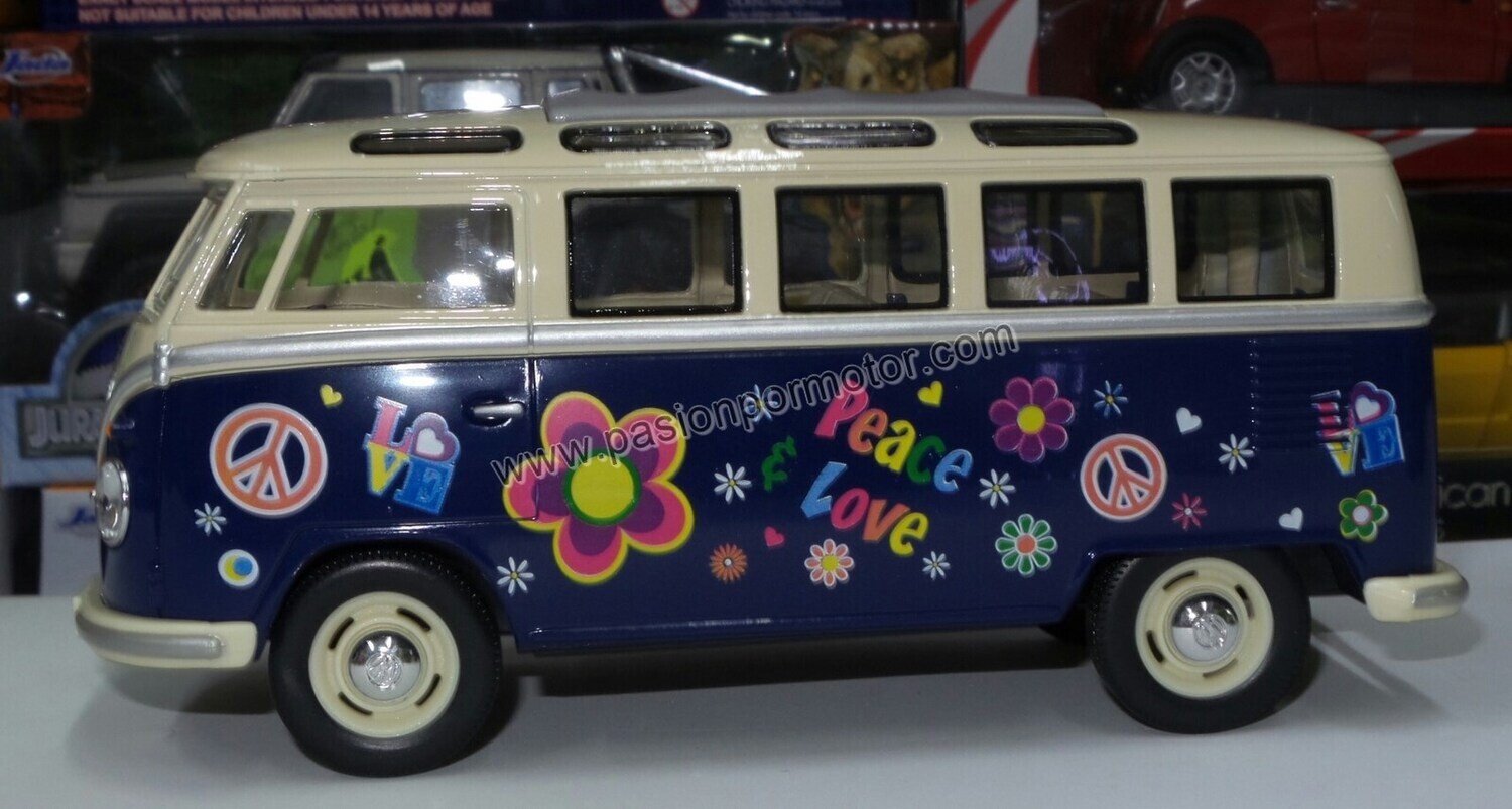 1:24 Volkswagen T1 Combi Bus 1962 Hippie Kinsmart Display a Granel